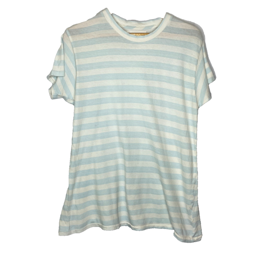 Women's 2 the Great Light Blue Stripe Cotton Short Sleeve Crewneck Tee